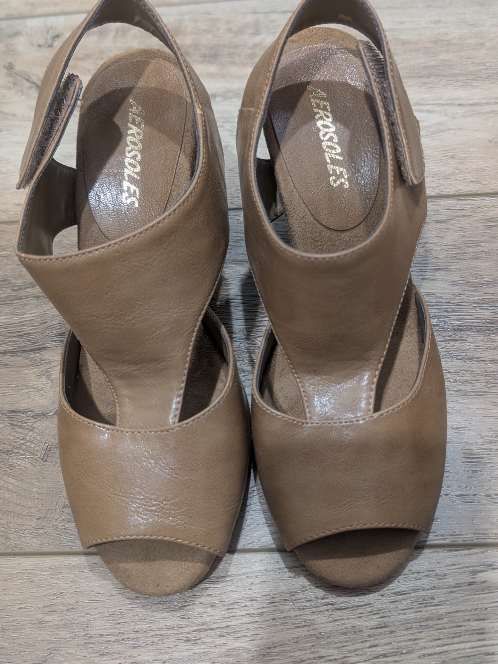 Naturalizer Taupe Cutout Peep-Toe Heel Sandals - Picture 6 of 9